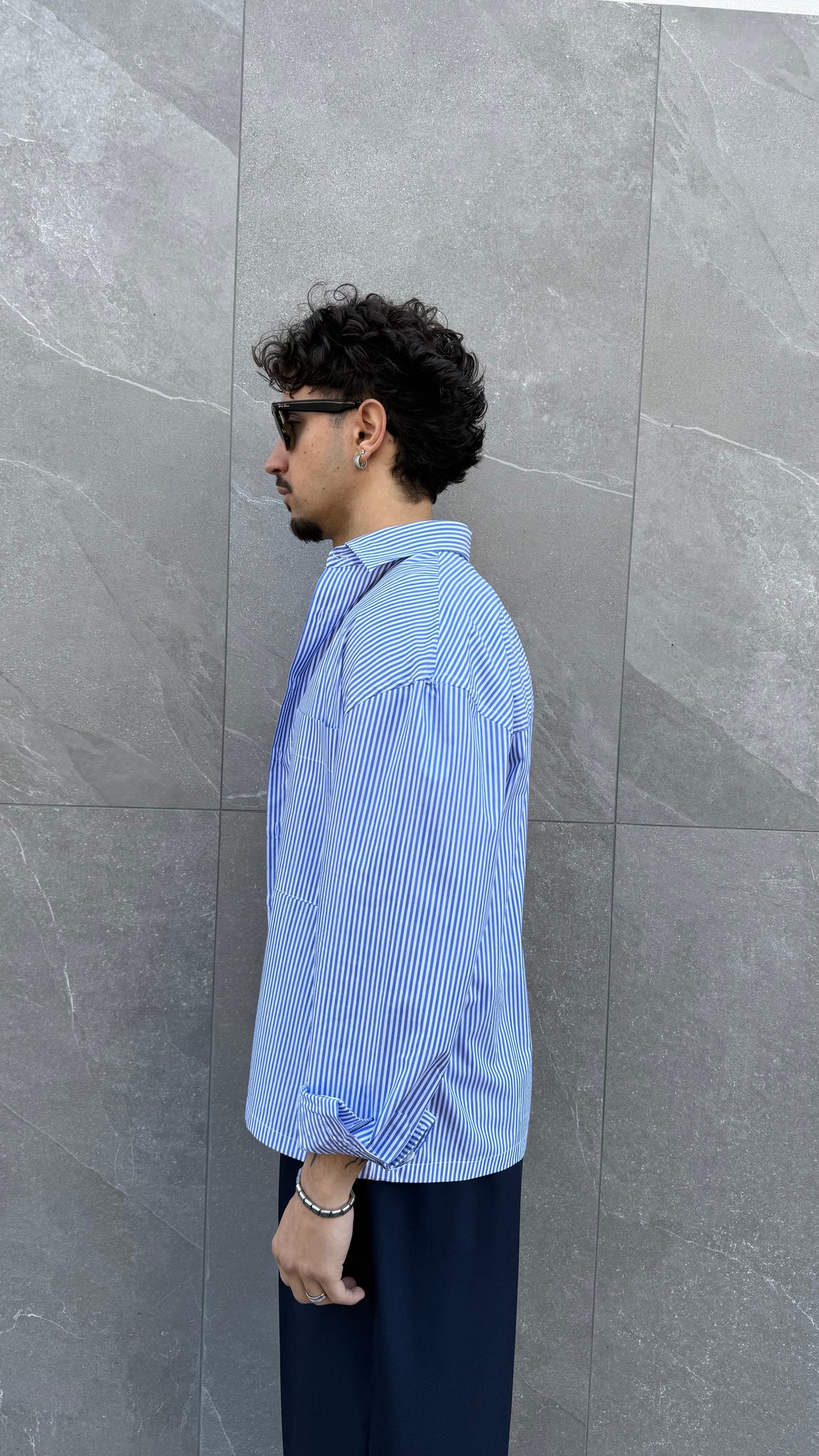 Camicia cropped riga azzurra
