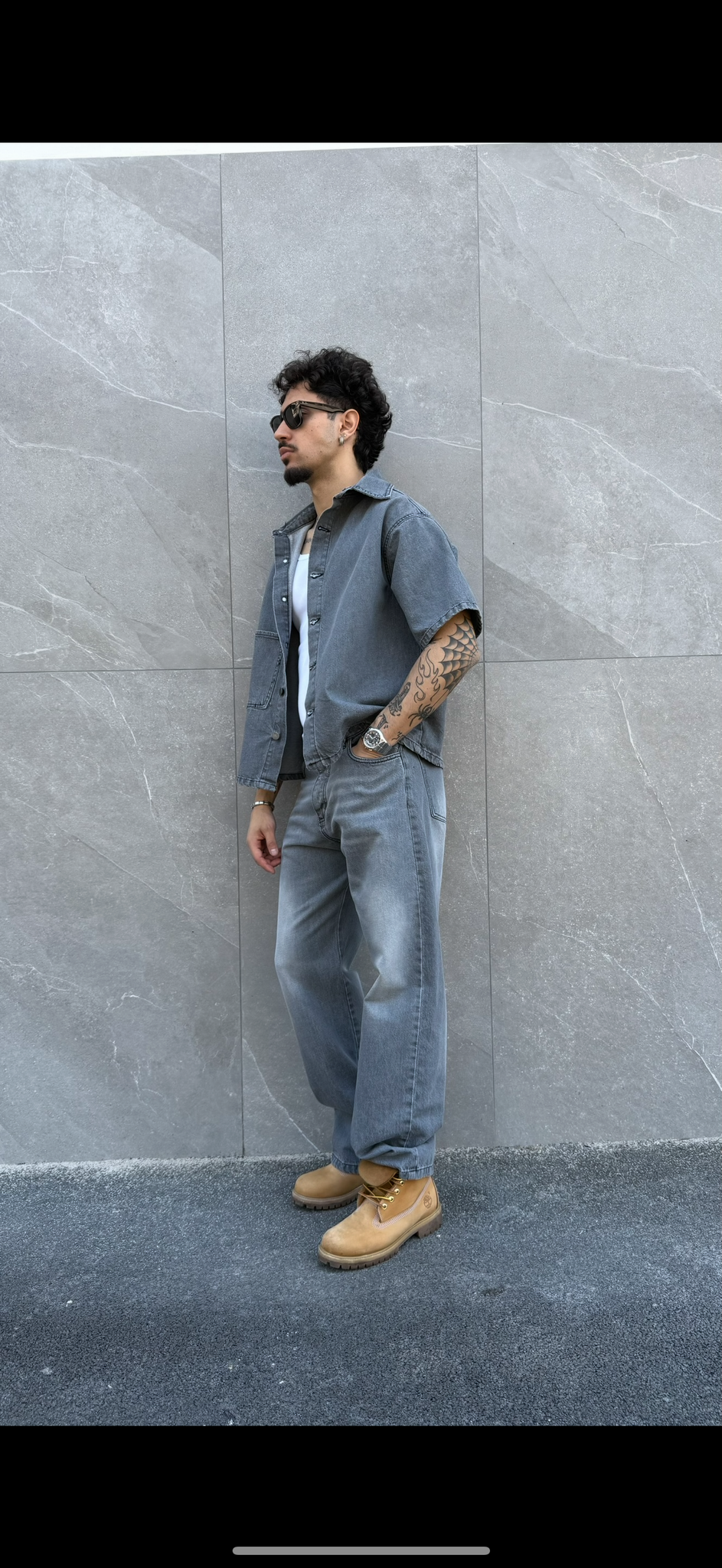 Camicia jeans crop grey