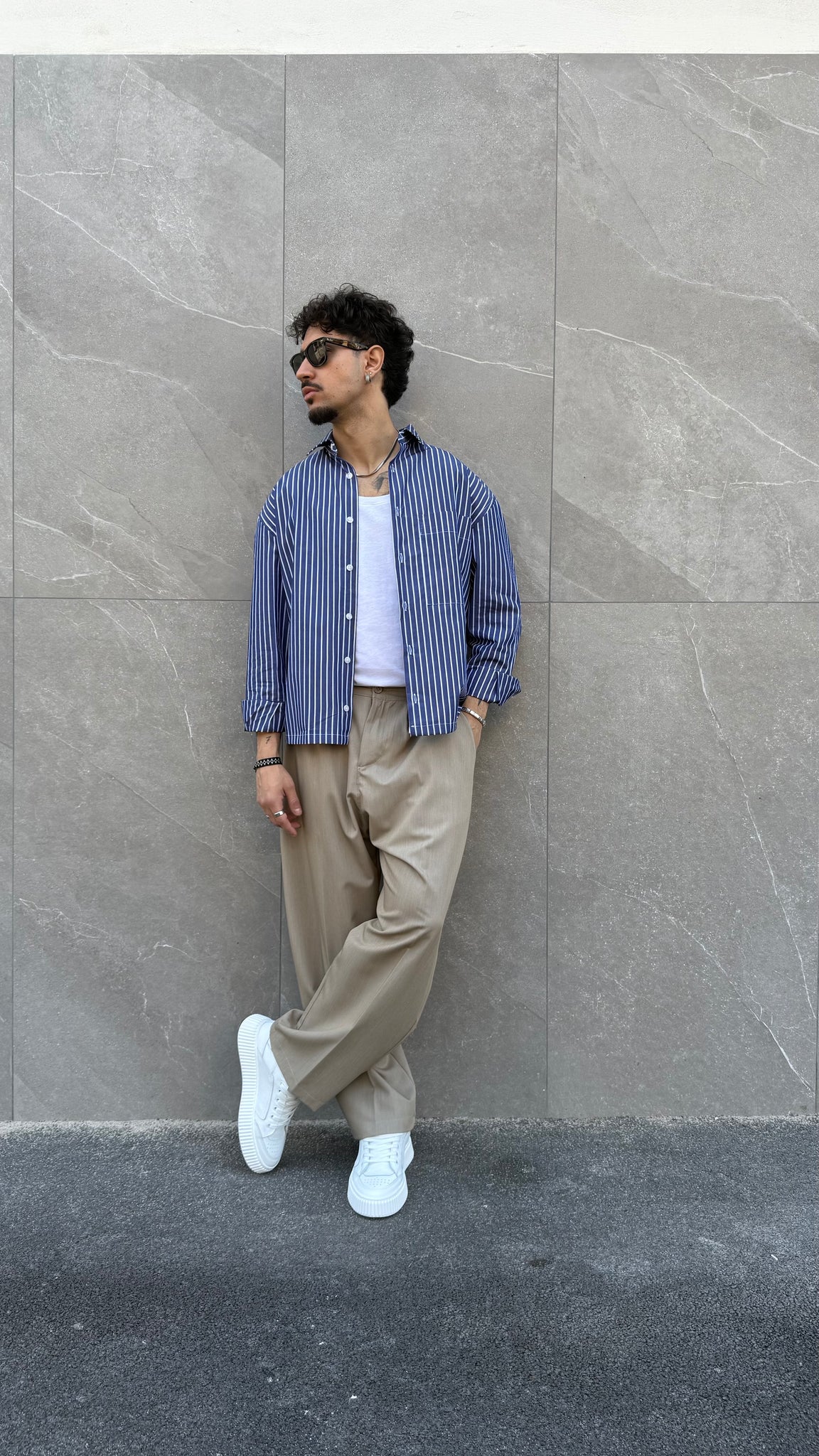 Camicia M/L cropped riga blu