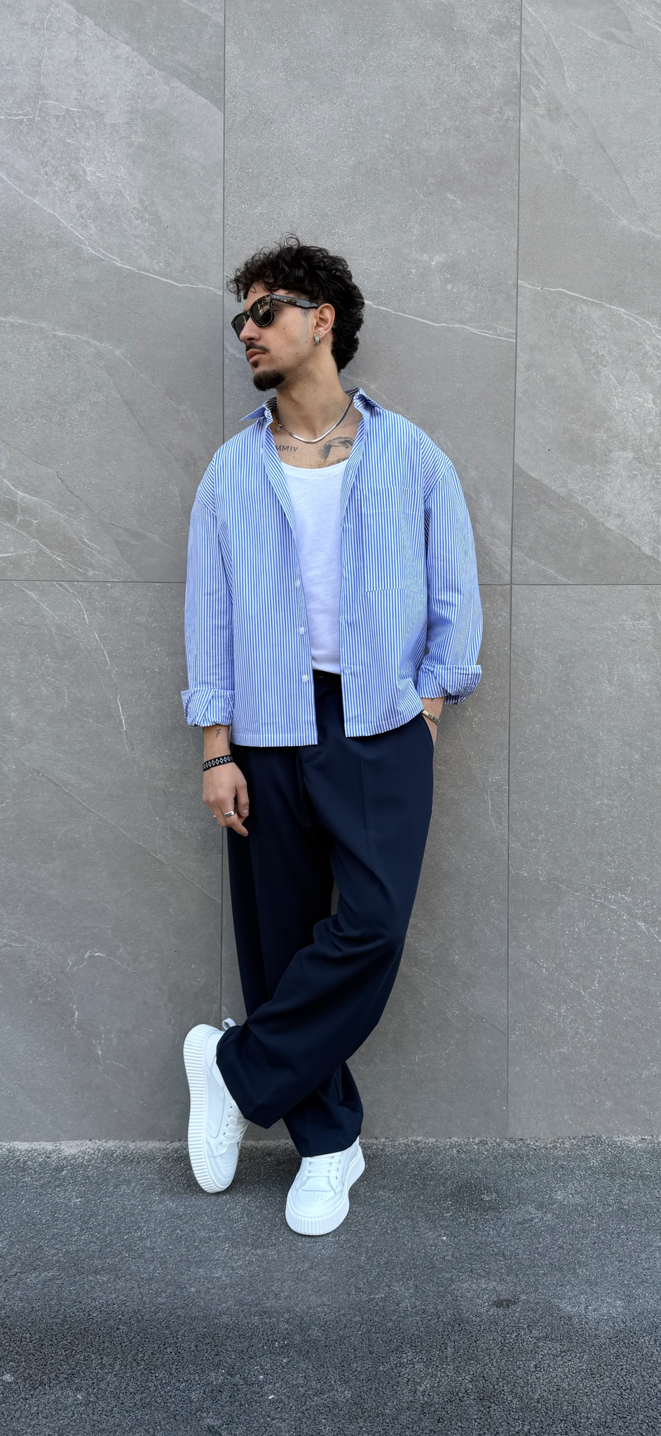 Camicia cropped riga azzurra