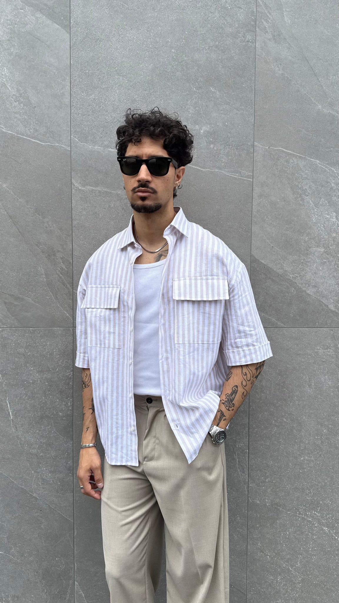 Cam crop lino riga beige