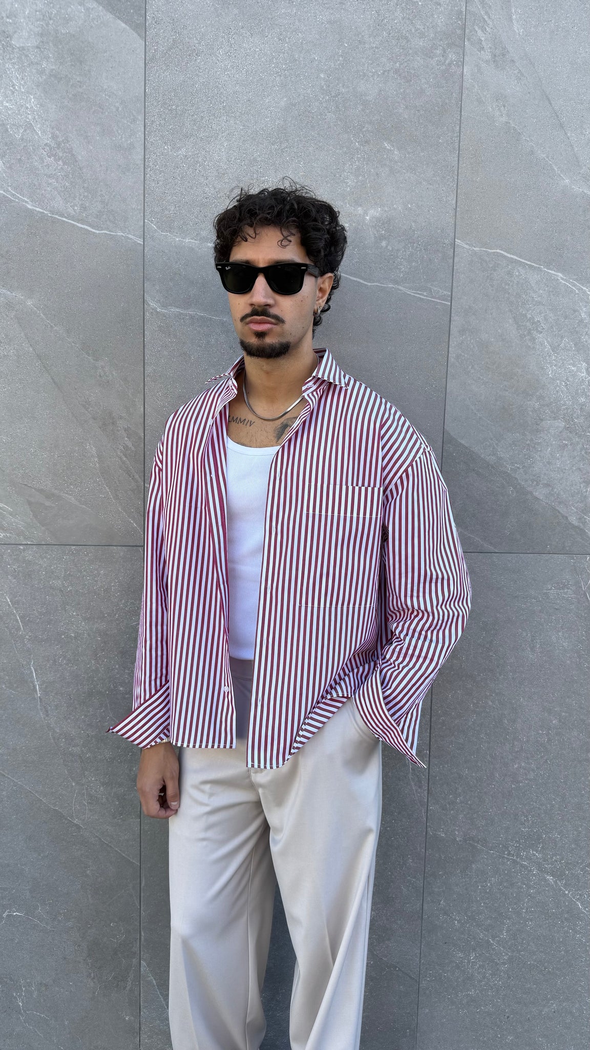 Camicia cropped riga rossa