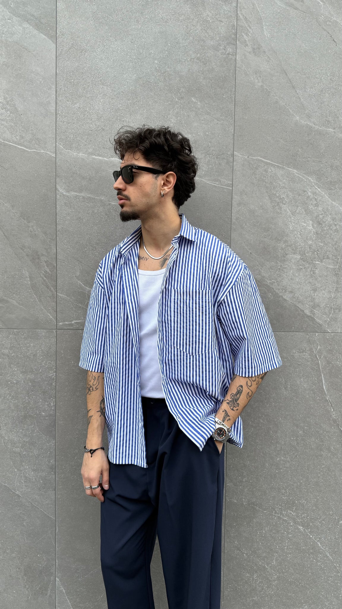 Camicia riga blu cropped m/m