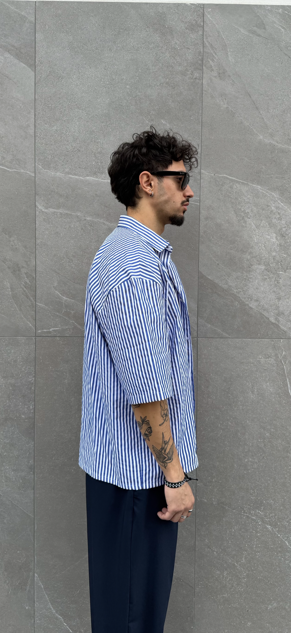 Camicia riga blu cropped m/m