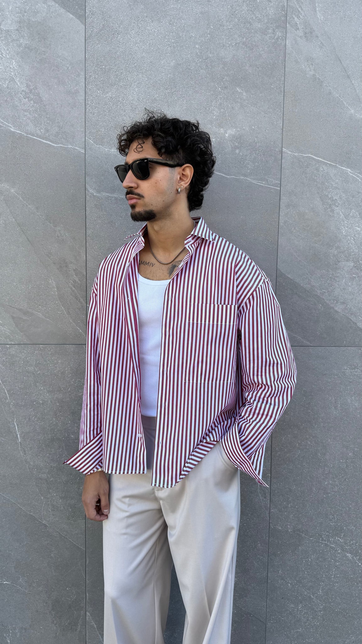 Camicia cropped riga rossa