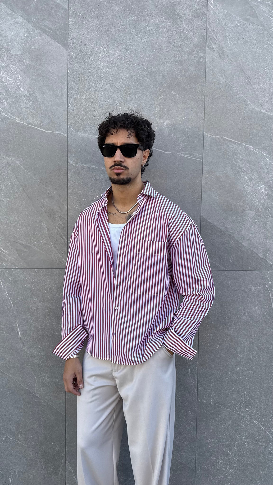 Camicia cropped riga rossa