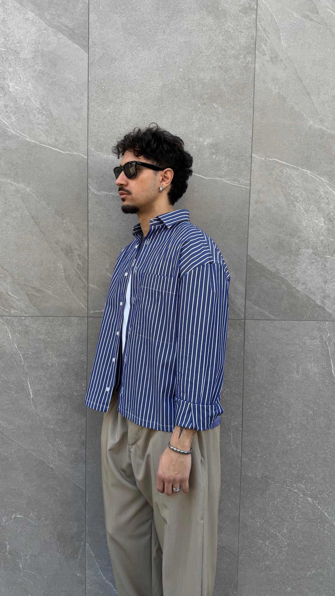 Camicia M/L cropped riga blu