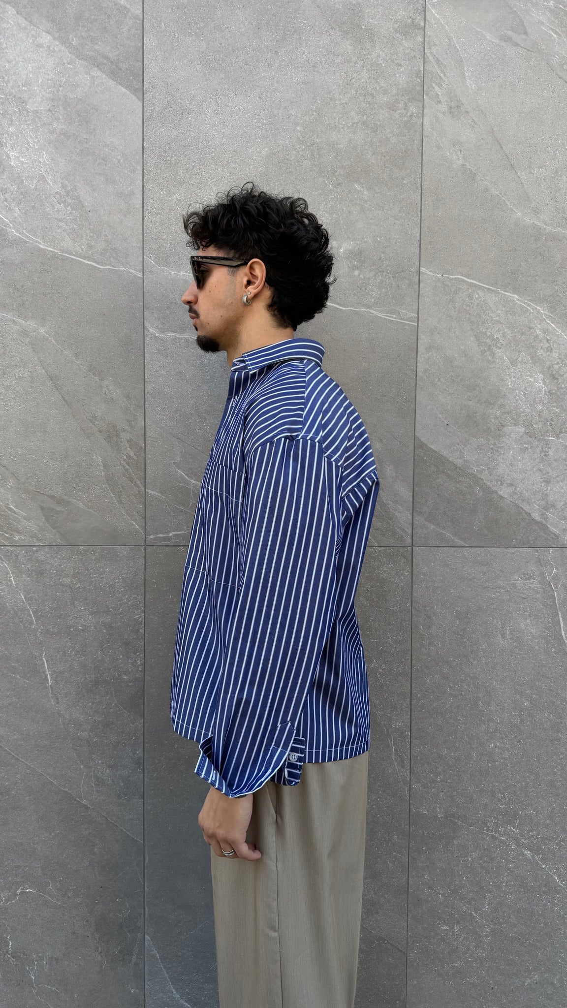 Camicia M/L cropped riga blu