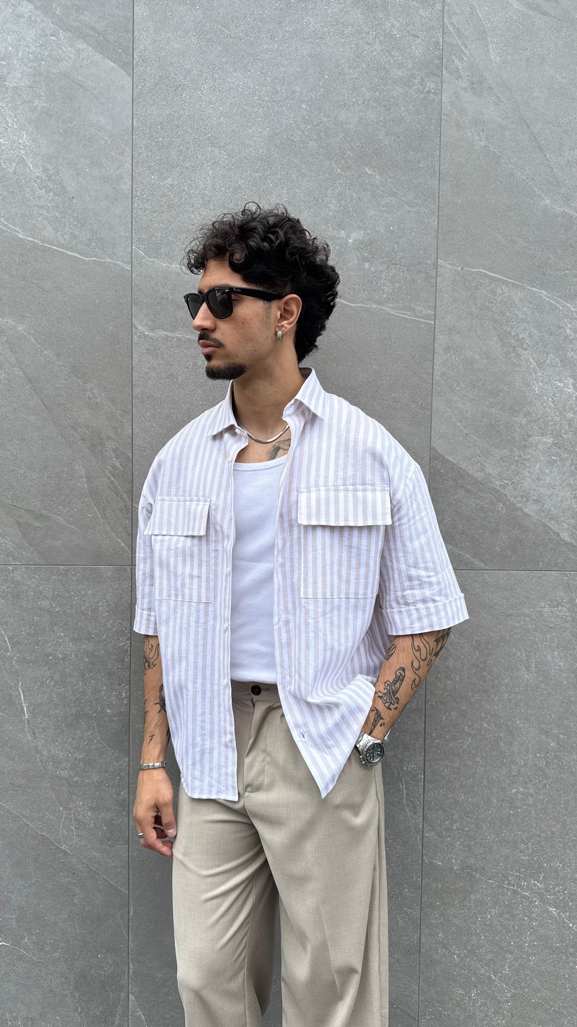 Cam crop lino riga beige