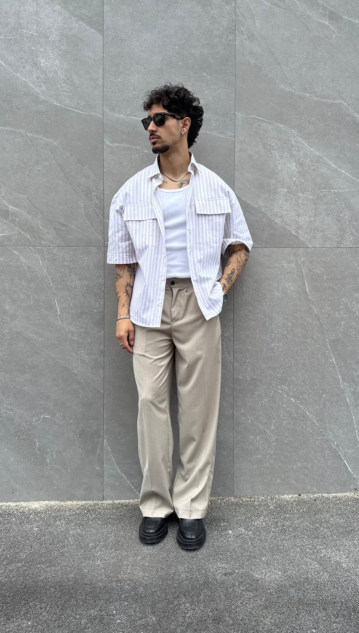 Cam crop lino riga beige
