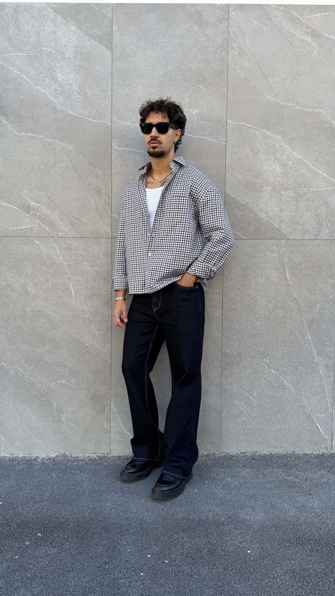 Camicia crop quadrettini